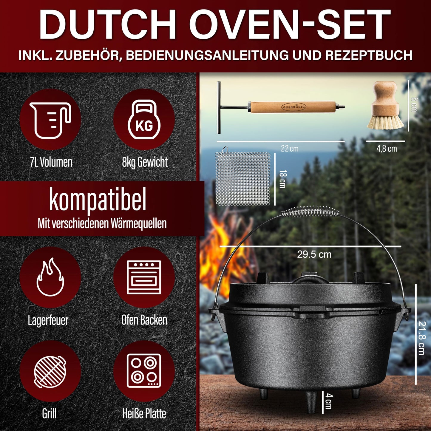 GUSSKÖNIG Dutch OvenMit Füßen+RingreinigerGusskönig