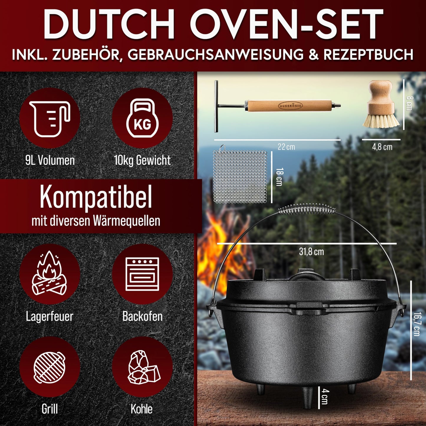 GUSSKÖNIG Dutch OvenMit Füßen+RingreinigerGusskönig