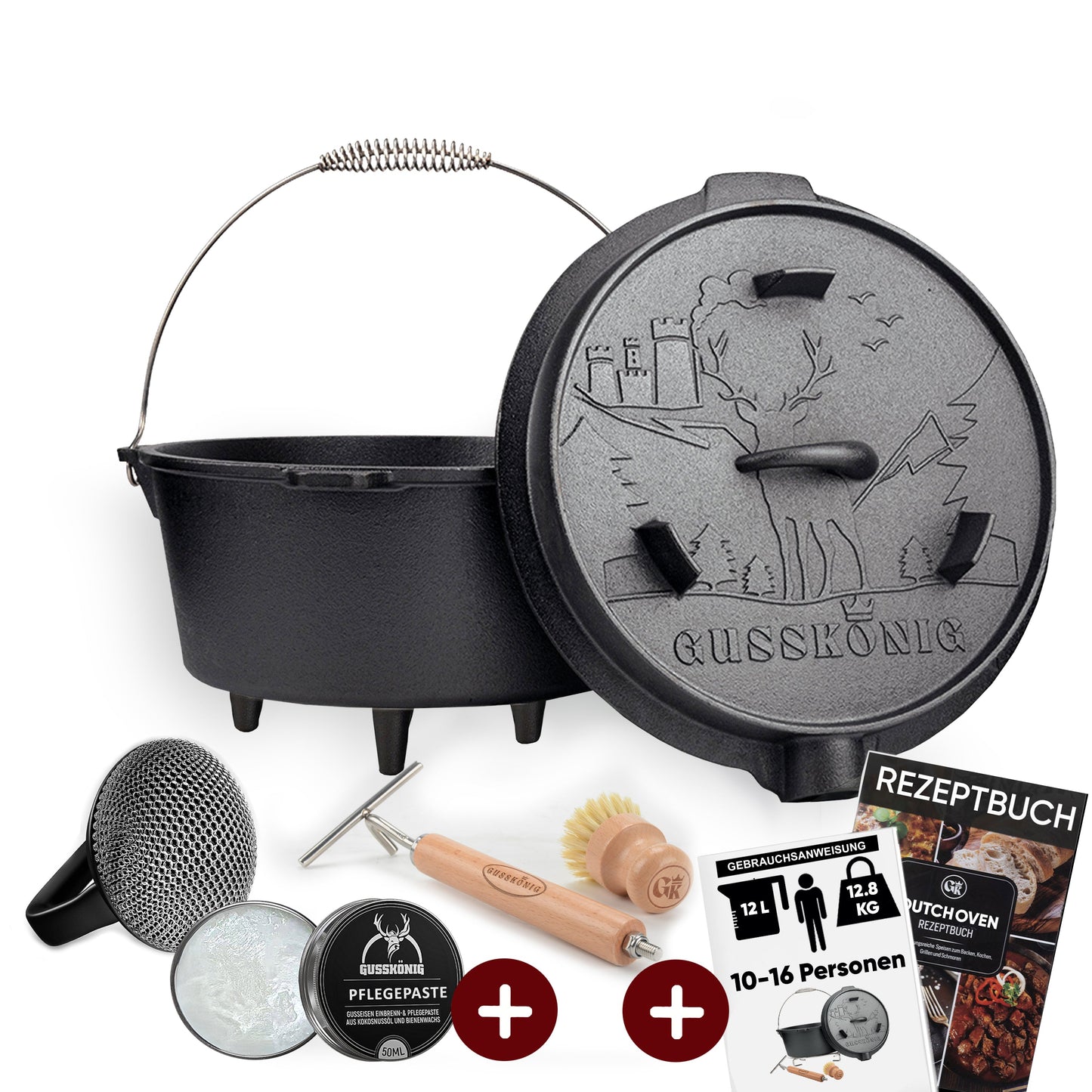 GUSSKÖNIG Dutch OvenMit Füßen+SchrubberGusskönig