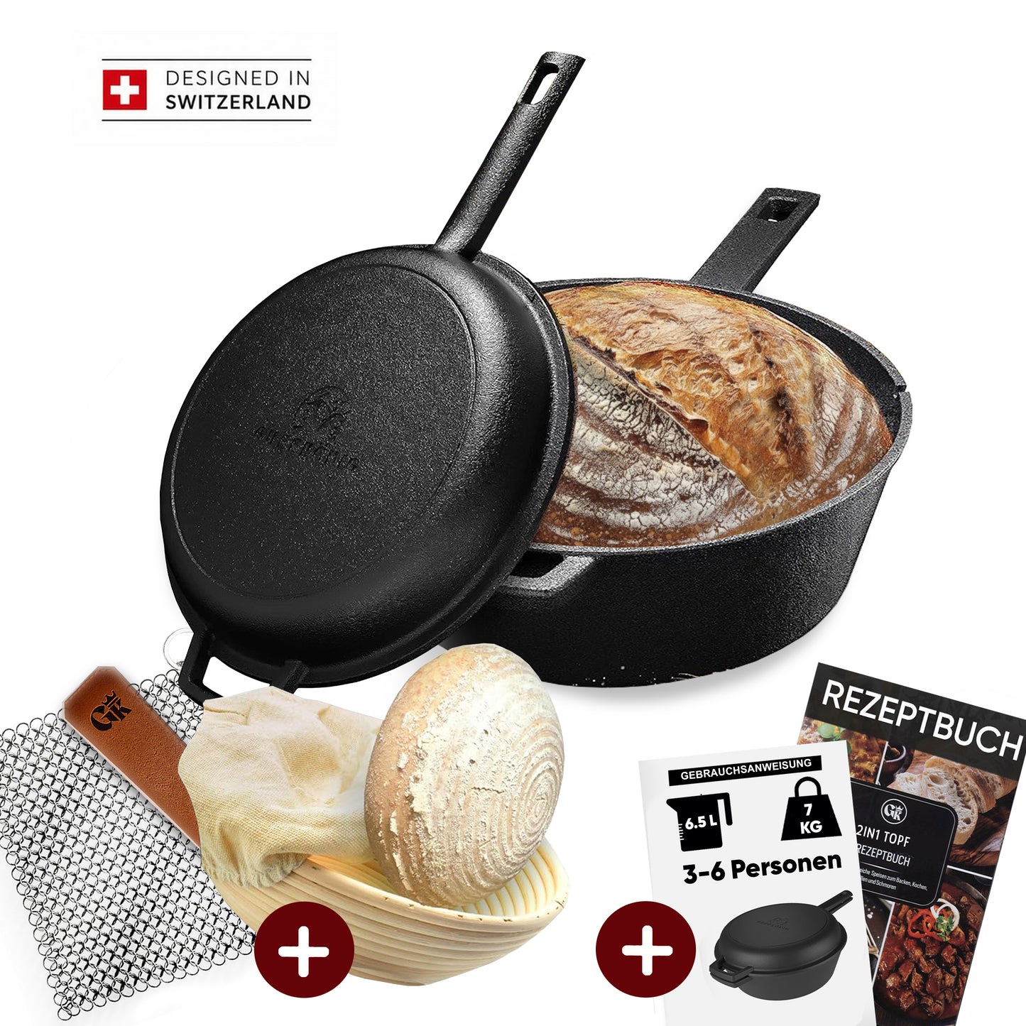 2in1 Gusseisen Brotbackform - inkl. Kochbuch & Zubehör