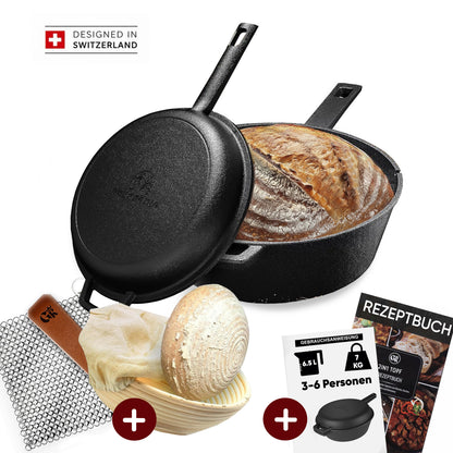 2in1 Gusseisen Brotbackform - inkl. Kochbuch & Zubehör