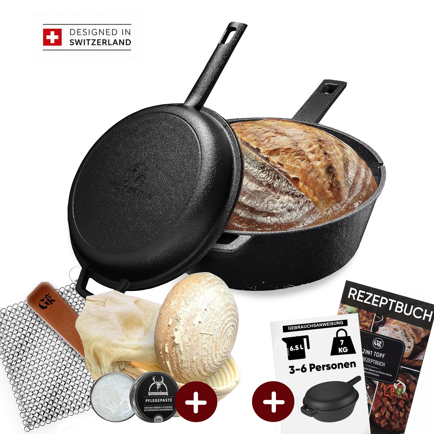 2in1 Gusseisen Brotbackform - inkl. Kochbuch & Zubehör