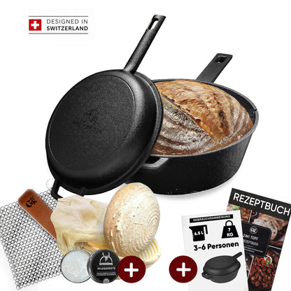 2in1 Gusseisen Brotbackform - inkl. Kochbuch & Zubehör