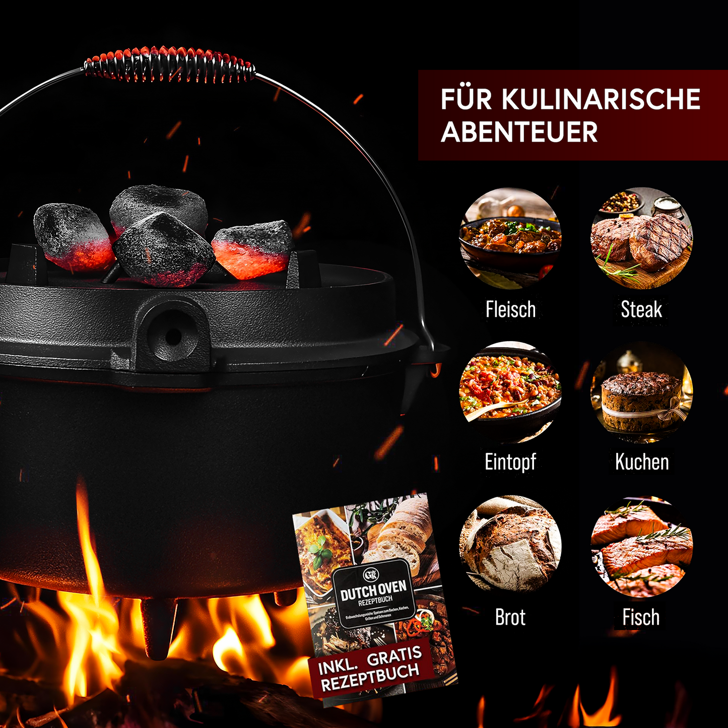 GUSSKÖNIG Dutch OvenMit Füßen+SchrubberGusskönig