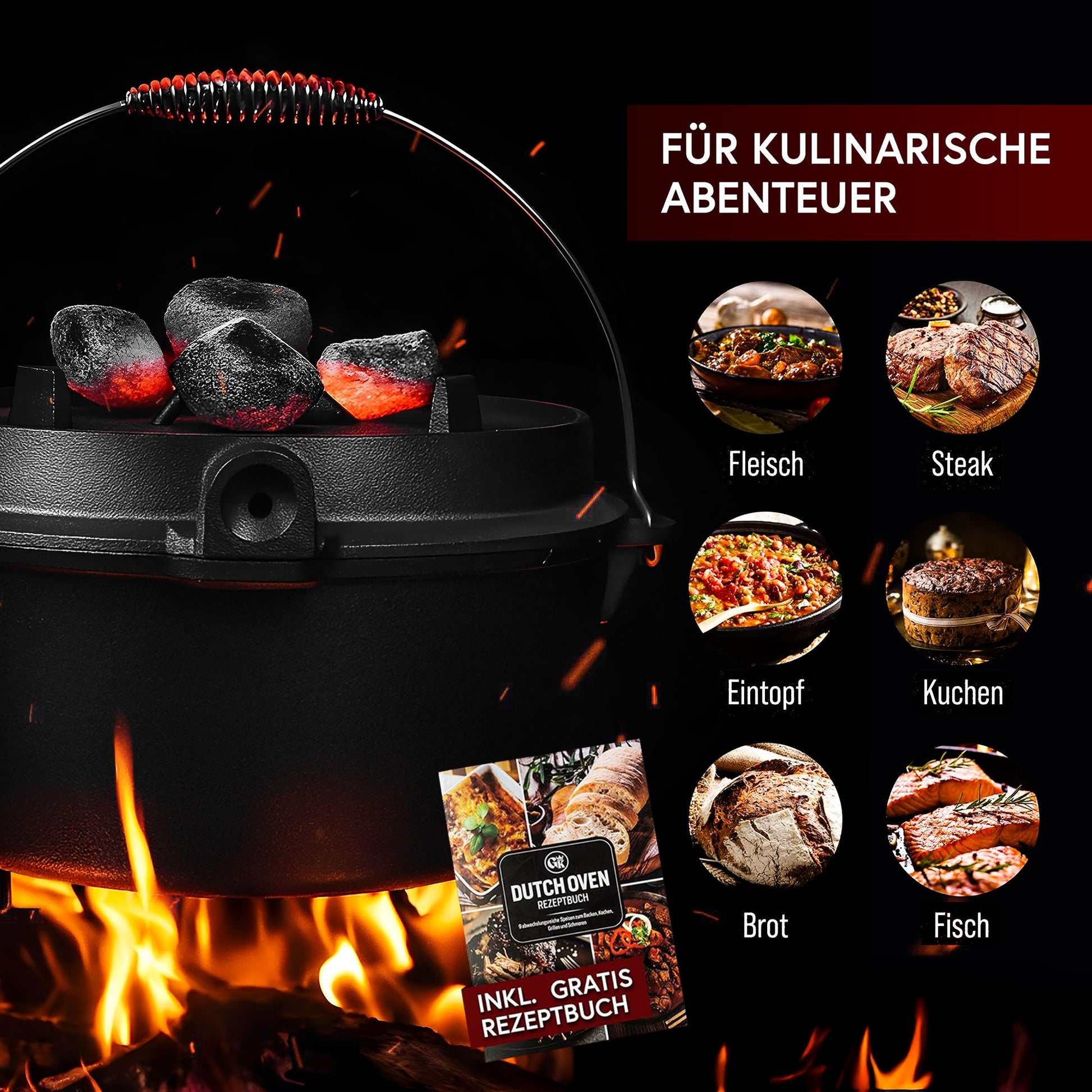 GUSSKÖNIG Dutch OvenOhne Füßen+SchrubberGusskönig