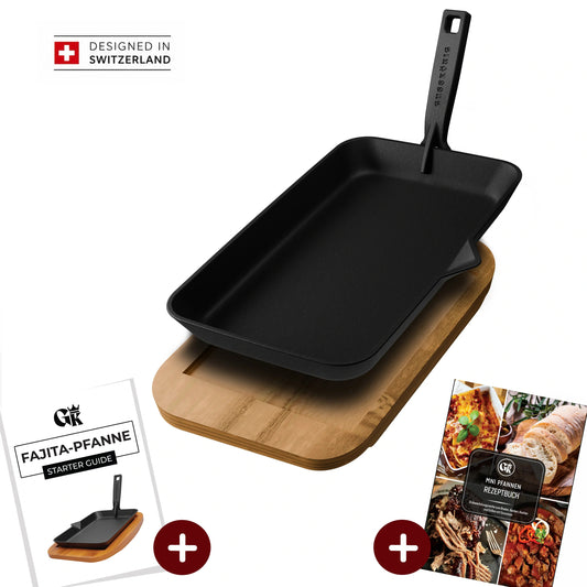 Gusseisen-Fajita-Pfanne mit Servierbrett & Griff