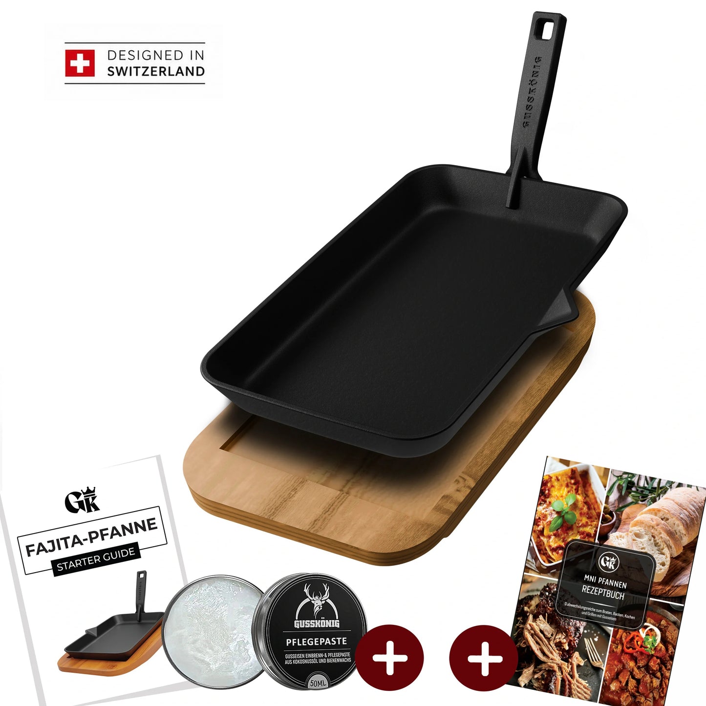 Gusseisen-Fajita-Pfanne mit Servierbrett & Griff