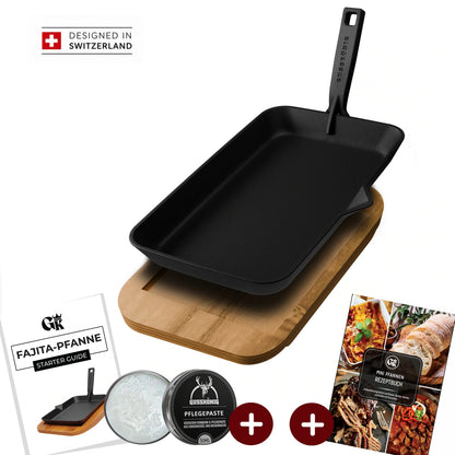 Gusseisen-Fajita-Pfanne mit Servierbrett & Griff