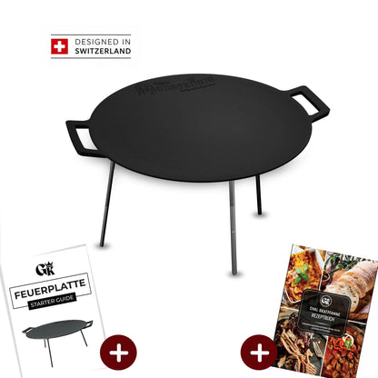 Gusseisen Grillplatte Ø42 cm mit 3 Edelstahlbeinen