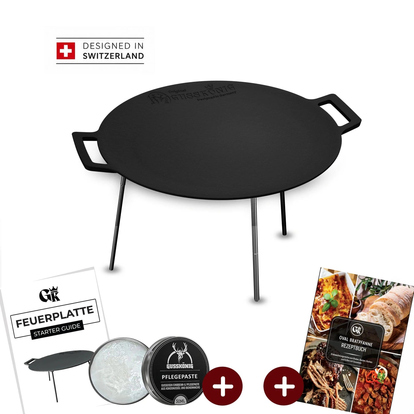Gusseisen Grillplatte Ø42 cm mit 3 Edelstahlbeinen
