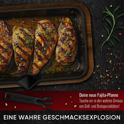 Gusseisen-Fajita-Pfanne mit Servierbrett & Griff