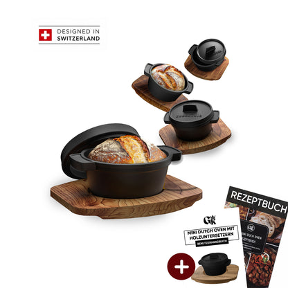 GUSSKÖNIG Mini Gusseisen Brotbackform Set – [6x, 4x] 300ml Brotbacktopf mit Deckel
