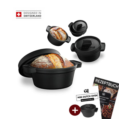GUSSKÖNIG Mini Gusseisen Brotbackform Set – [6x, 4x] 300ml Brotbacktopf mit Deckel