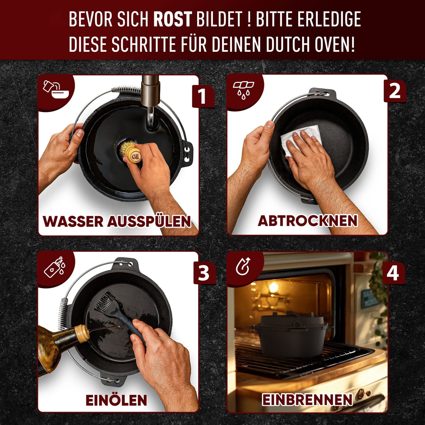 Dutch Oven KlassischMit Füßen+PflegepasteGusskönig