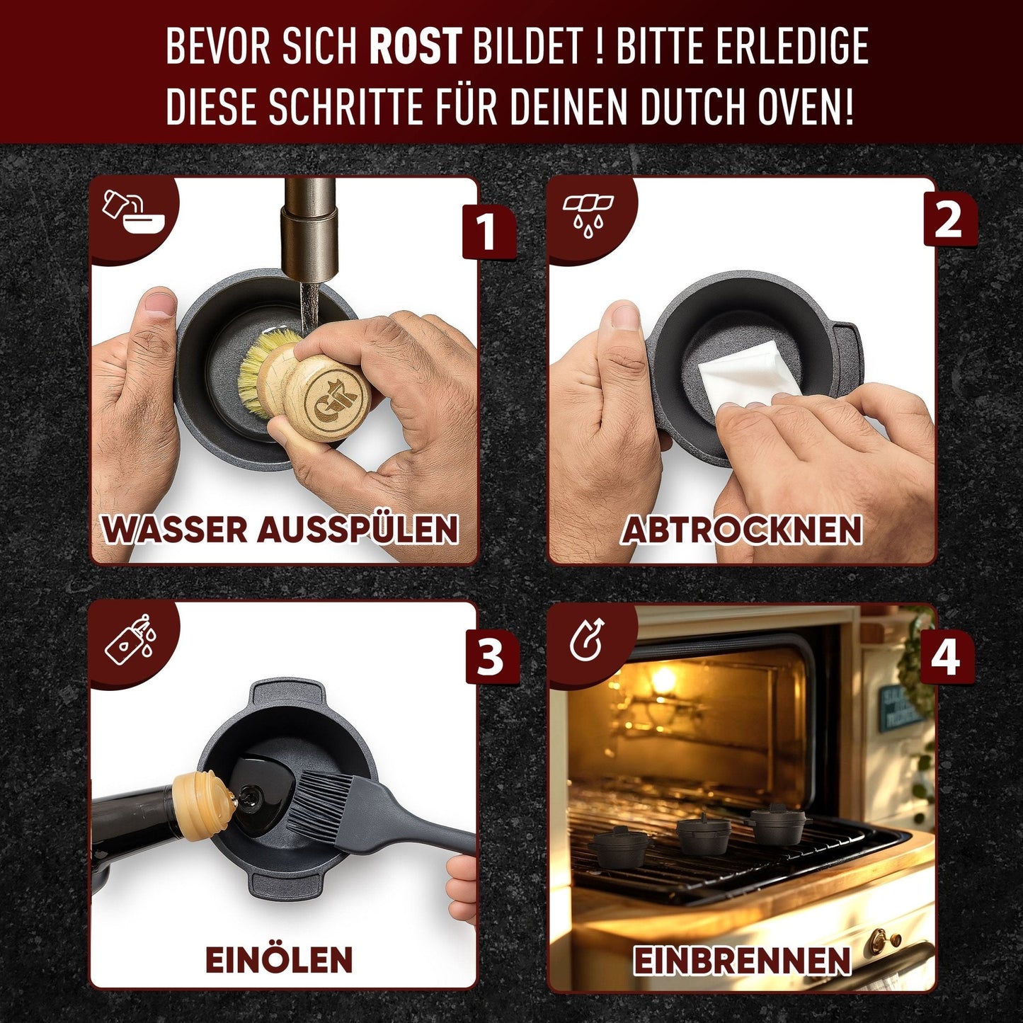 Dutch Oven Set Mini- 300ml Gusseisen Mini Topf mit DeckelOhne PflegepasteGusskönig