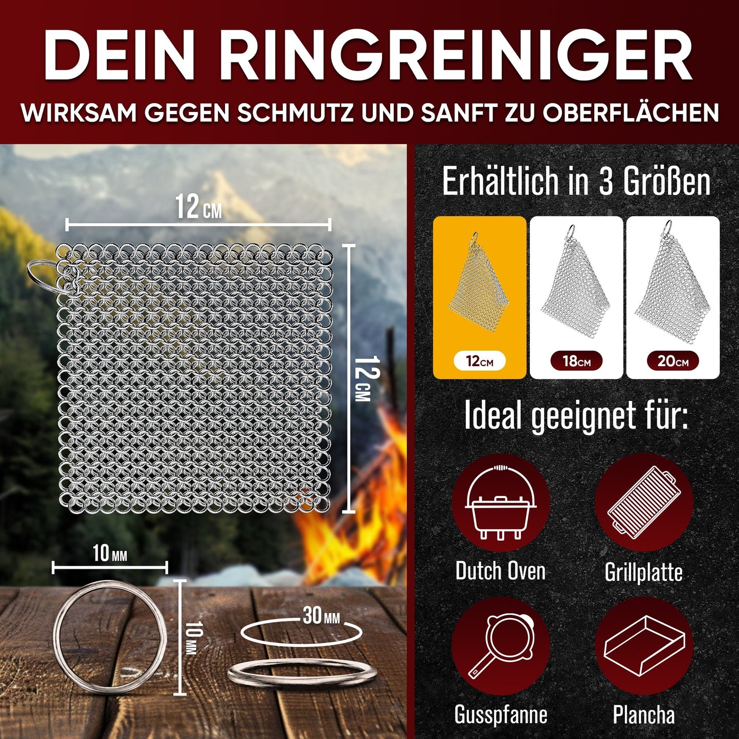 Edelstahl - Ringreiniger – schonend & effektiv für Gusseisen12 cmGusskönig