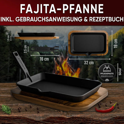 Gusseisen-Fajita-Pfanne mit Servierbrett & Griff