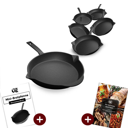 Gusseisen-Grillpfännchen 6er Set – Mini-PfannenOhne PflegepasteGusskönig