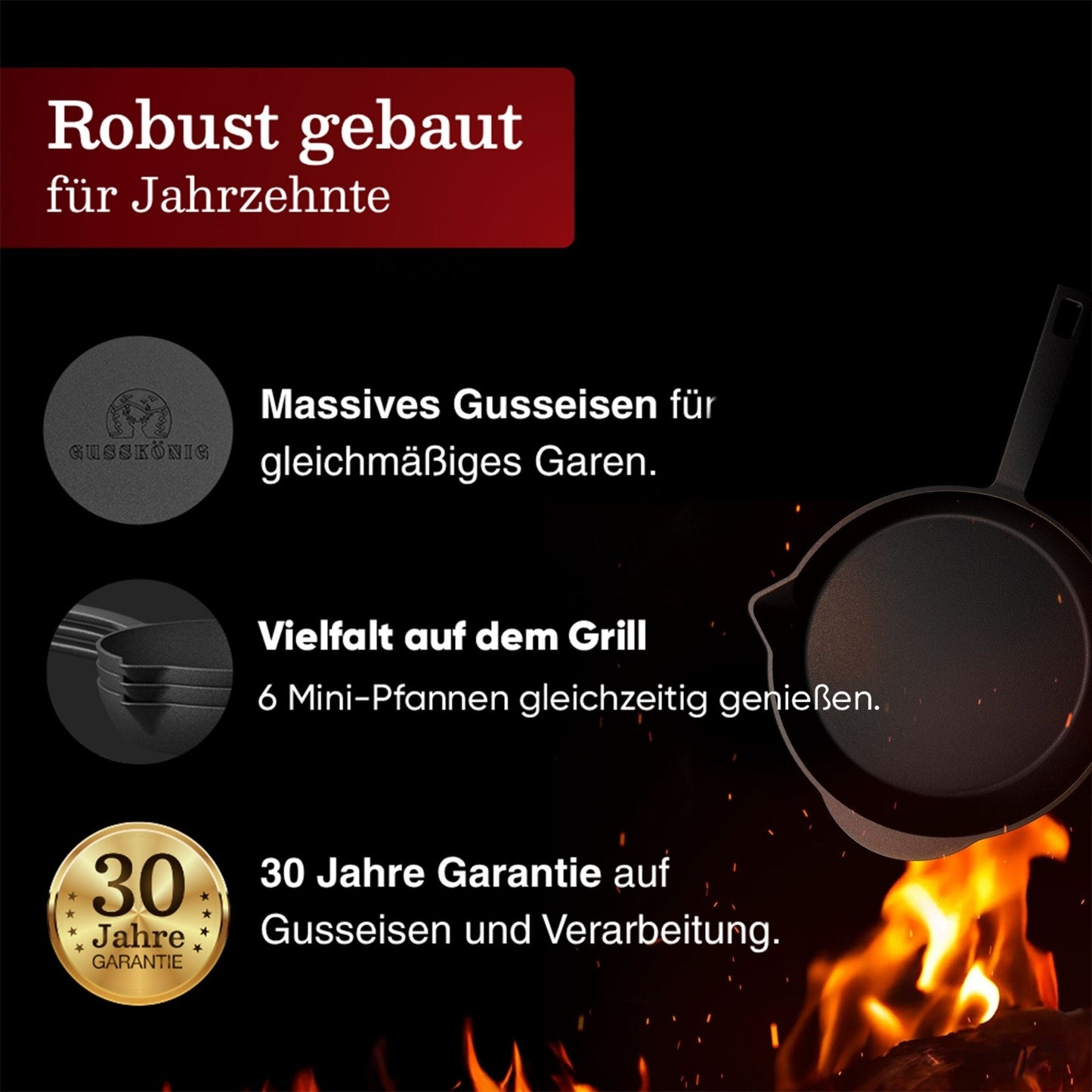 Gusseisen-Grillpfännchen 6er Set – Mini-PfannenMit PflegepasteGusskönig