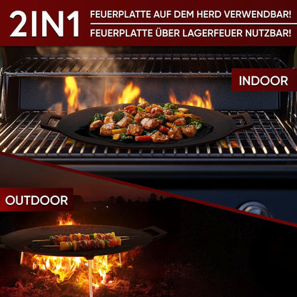 Gusseisen Grillplatte Ø42 cm mit 3 EdelstahlbeinenMit PflegepasteGusskönig