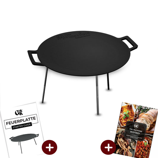 Gusseisen Grillplatte Ø42 cm mit 3 EdelstahlbeinenOhne PflegepasteGusskönig