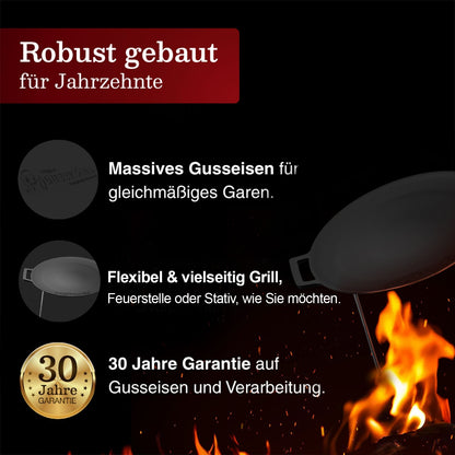 Gusseisen Grillplatte Ø42 cm mit 3 EdelstahlbeinenOhne PflegepasteGusskönig