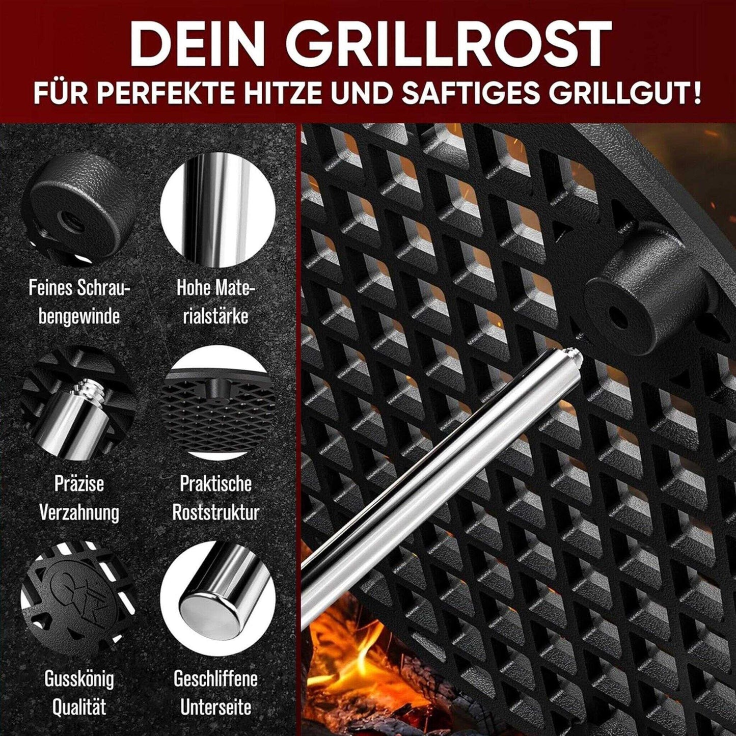 Gusseisen Grillrost Ø30 cm mit Beinen – Dreibein