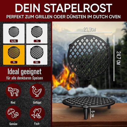 Gusseisen Stapelrost mit Beinen – Dreibein & Feuerrost