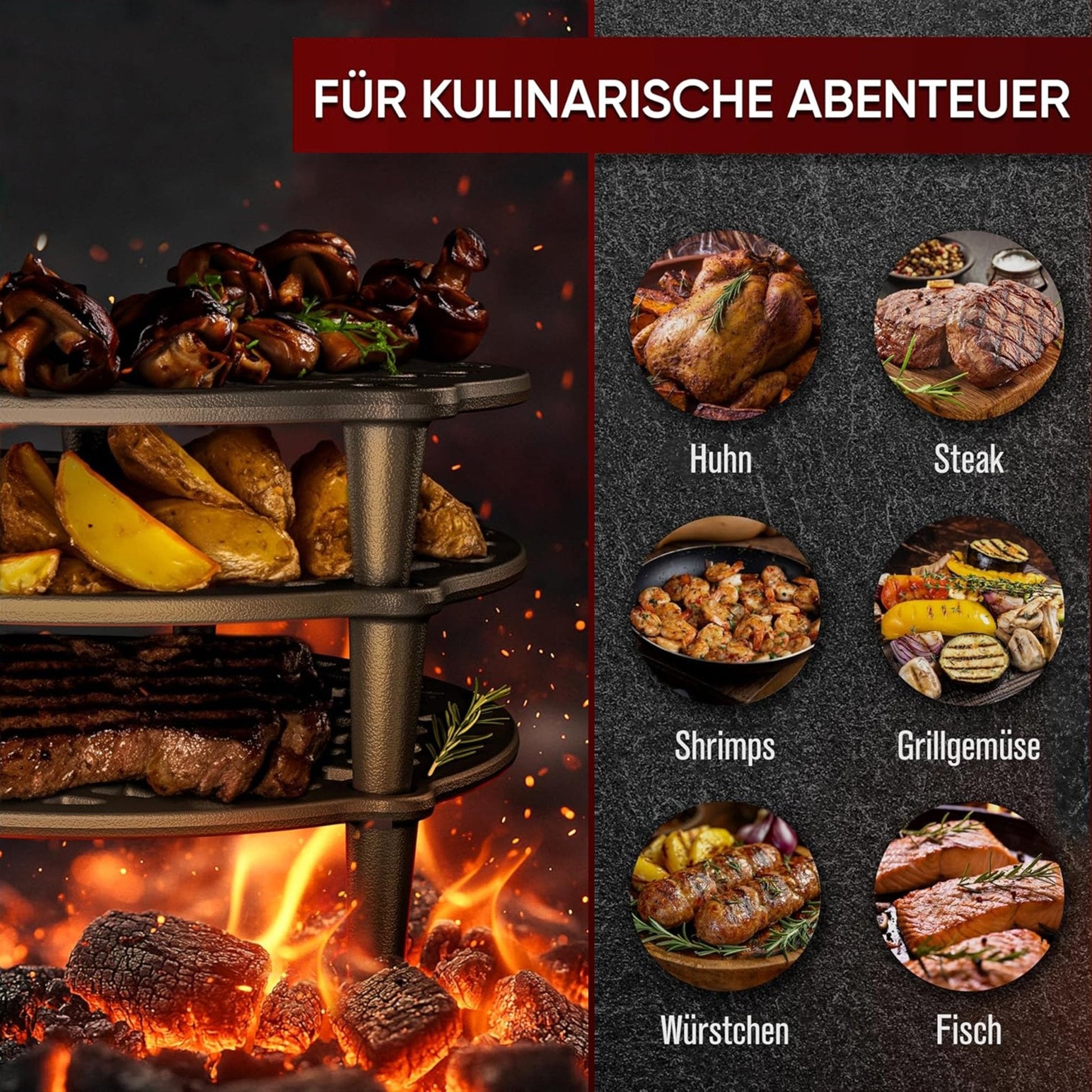 Gusseisen Stapelrost mit Beinen – Dreibein & Feuerrost12 LGusskönig