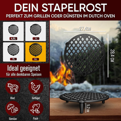 Gusseisen Stapelrost mit Beinen – Dreibein & Feuerrost12 LGusskönig