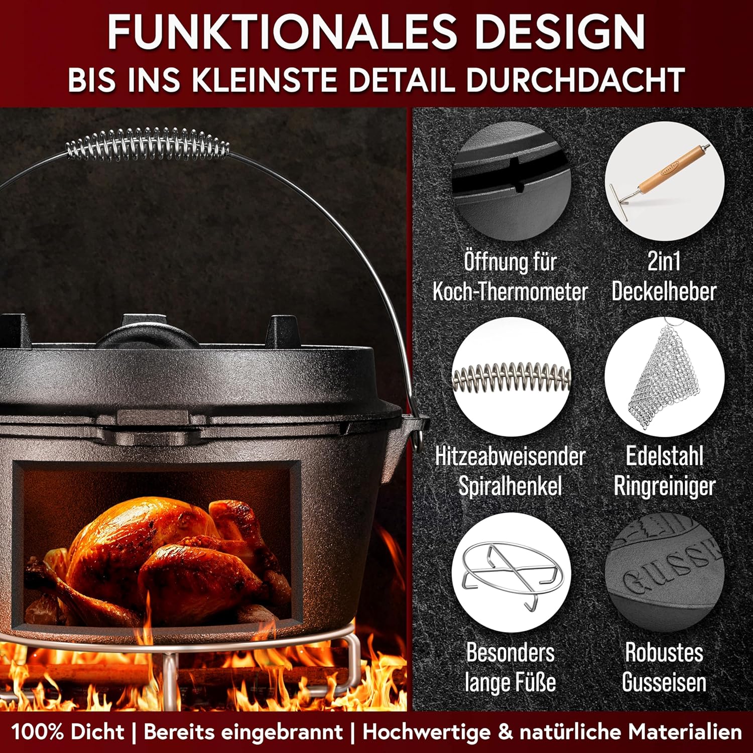 Gusseisen Topf - Set – Ideal zum Braten, Grillen & Schmoren13er SetGusskönig