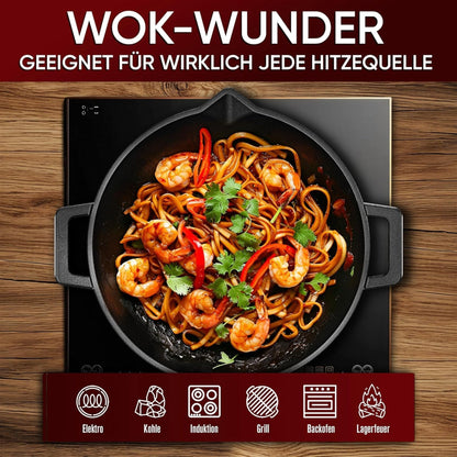 Gusskönig Gusseisen Wok Pfanne 36 cmMit Grillhandschuhen+PflegepasteGusskönig