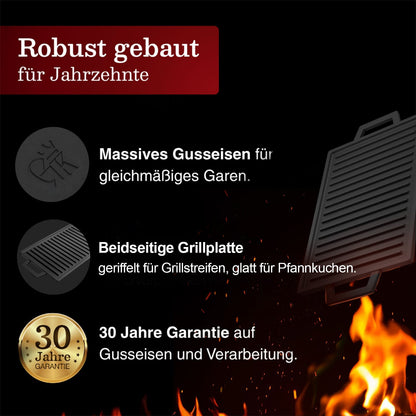 Rechteckige Gusseisen Grillplatte (33 cm)Mit PflegepasteGusskönig
