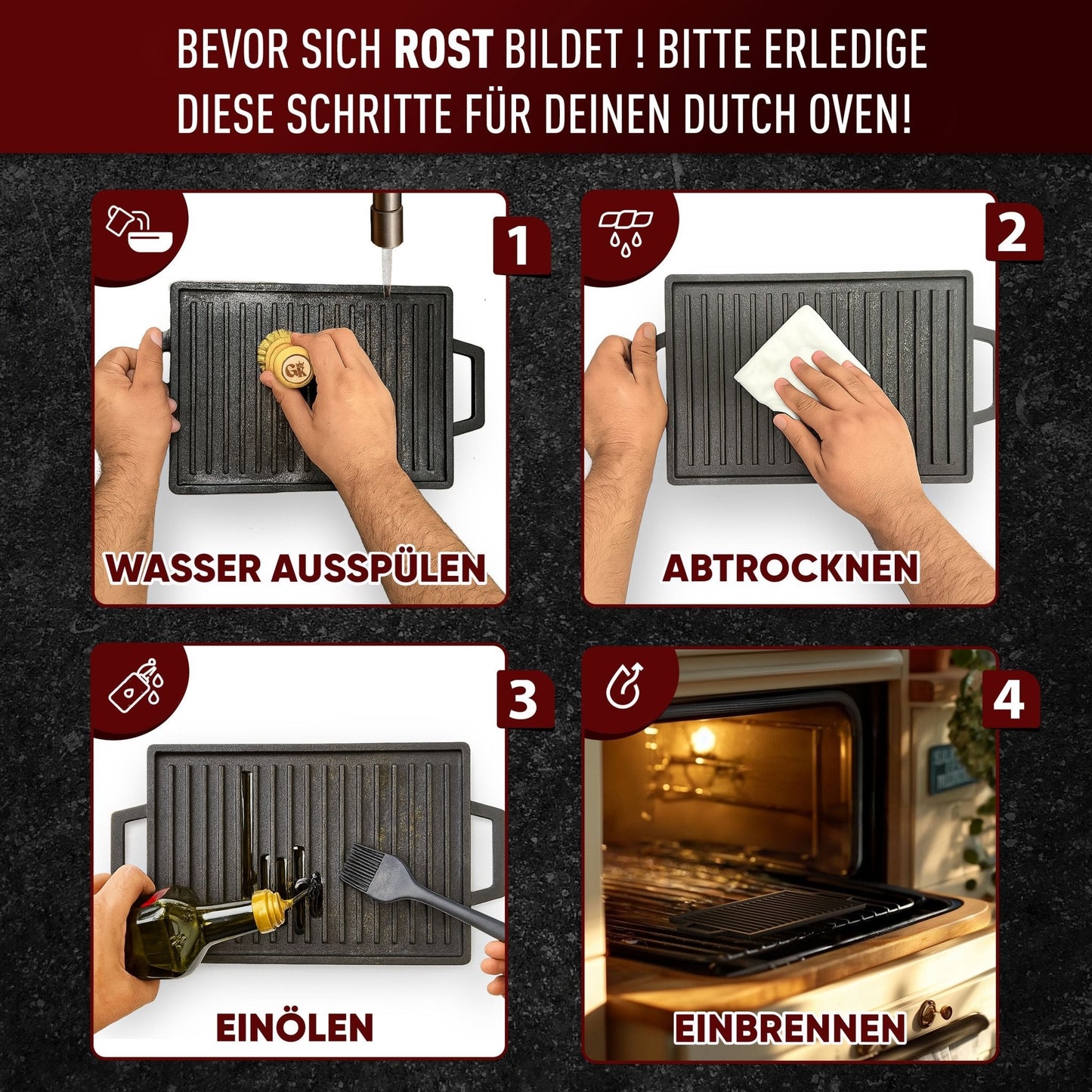 Rechteckige Gusseisen Grillplatte (33 cm)Mit PflegepasteGusskönig