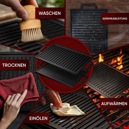Rechteckige Gusseisen Grillplatte (33 cm)Mit PflegepasteGusskönig