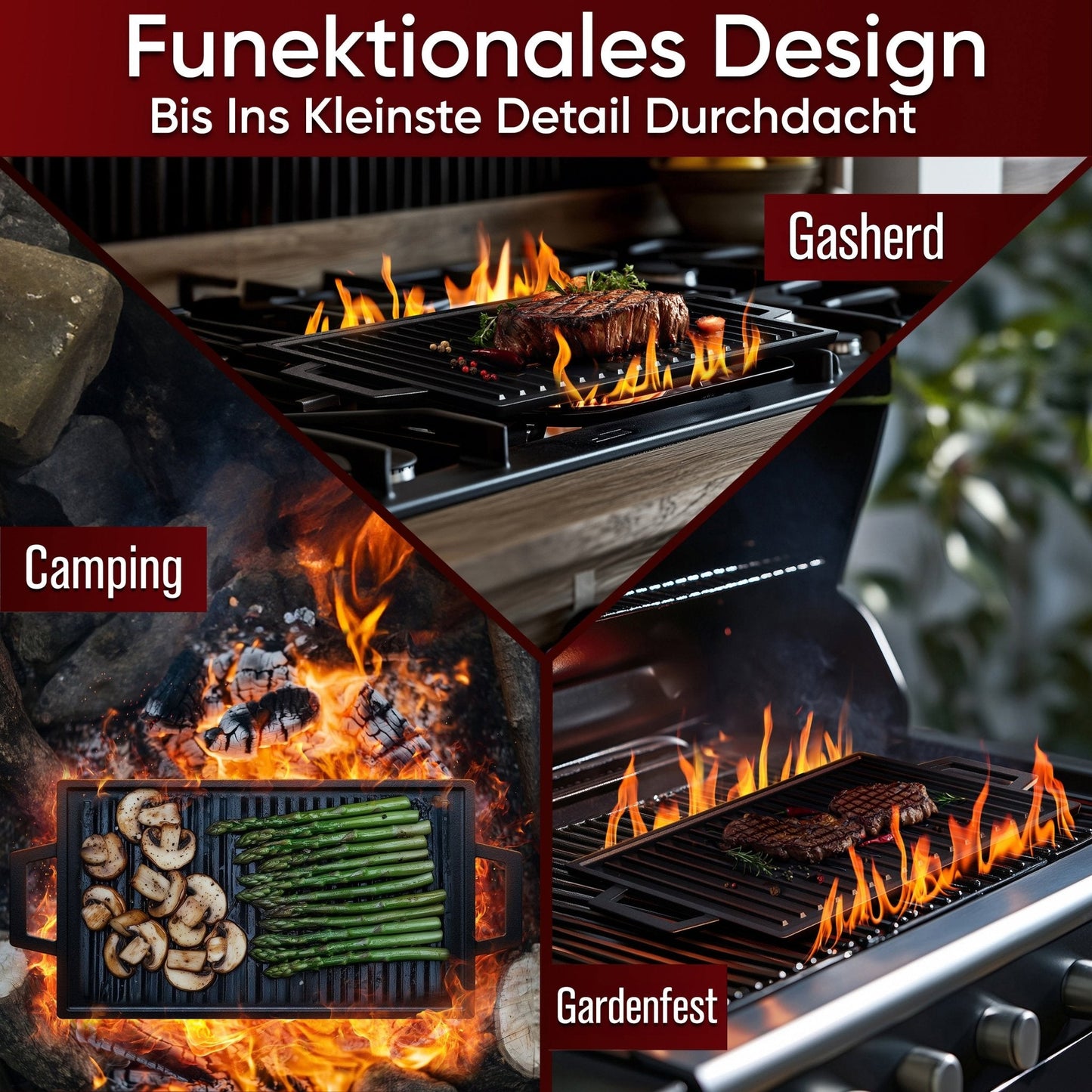 Rechteckige Gusseisen Grillplatte (33 cm)Mit PflegepasteGusskönig