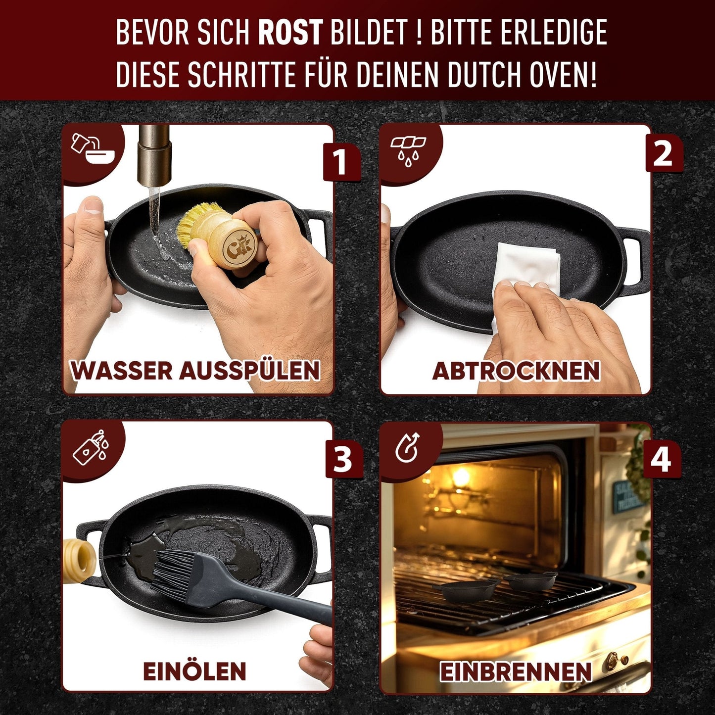 Servierpfannen Set – 6 ovale GusseisenpfännchenMit PflegepasteGusskönig