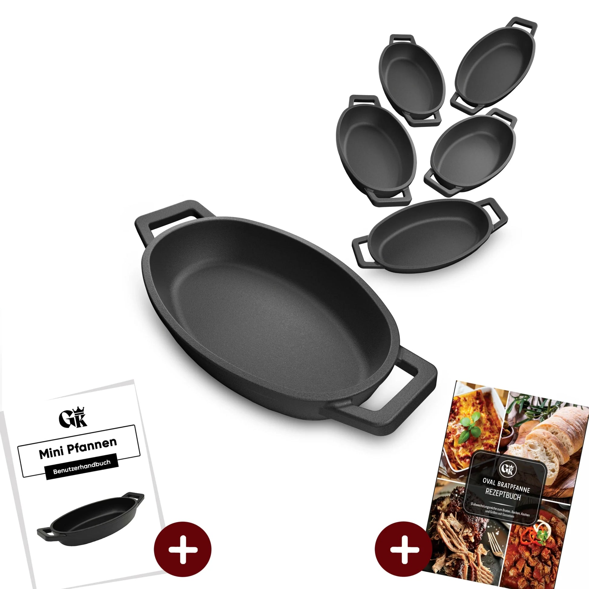 Servierpfannen Set – 6 ovale GusseisenpfännchenOhne PflegepasteGusskönig